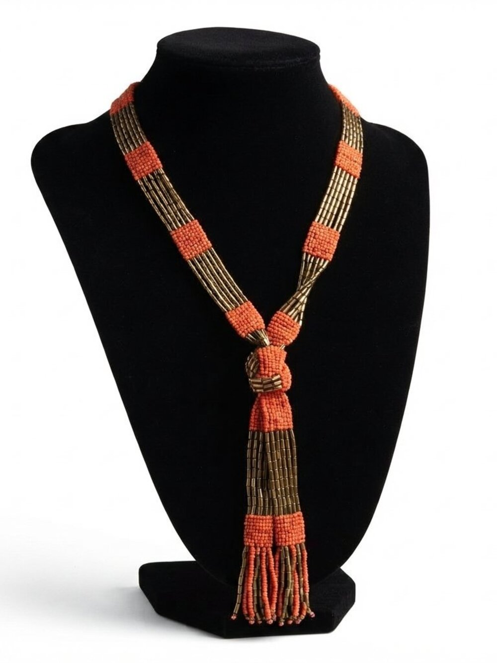 Mystique Boutique Orange & Gold Seed Bead Y-Necklace Tassel